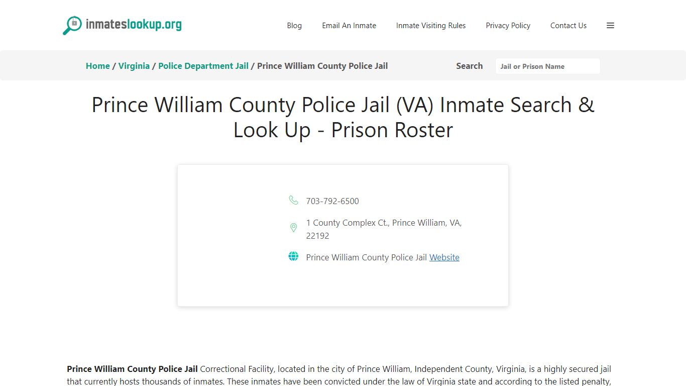 Prince William County Police Jail (VA) Inmate Search & Look Up - Prison ...