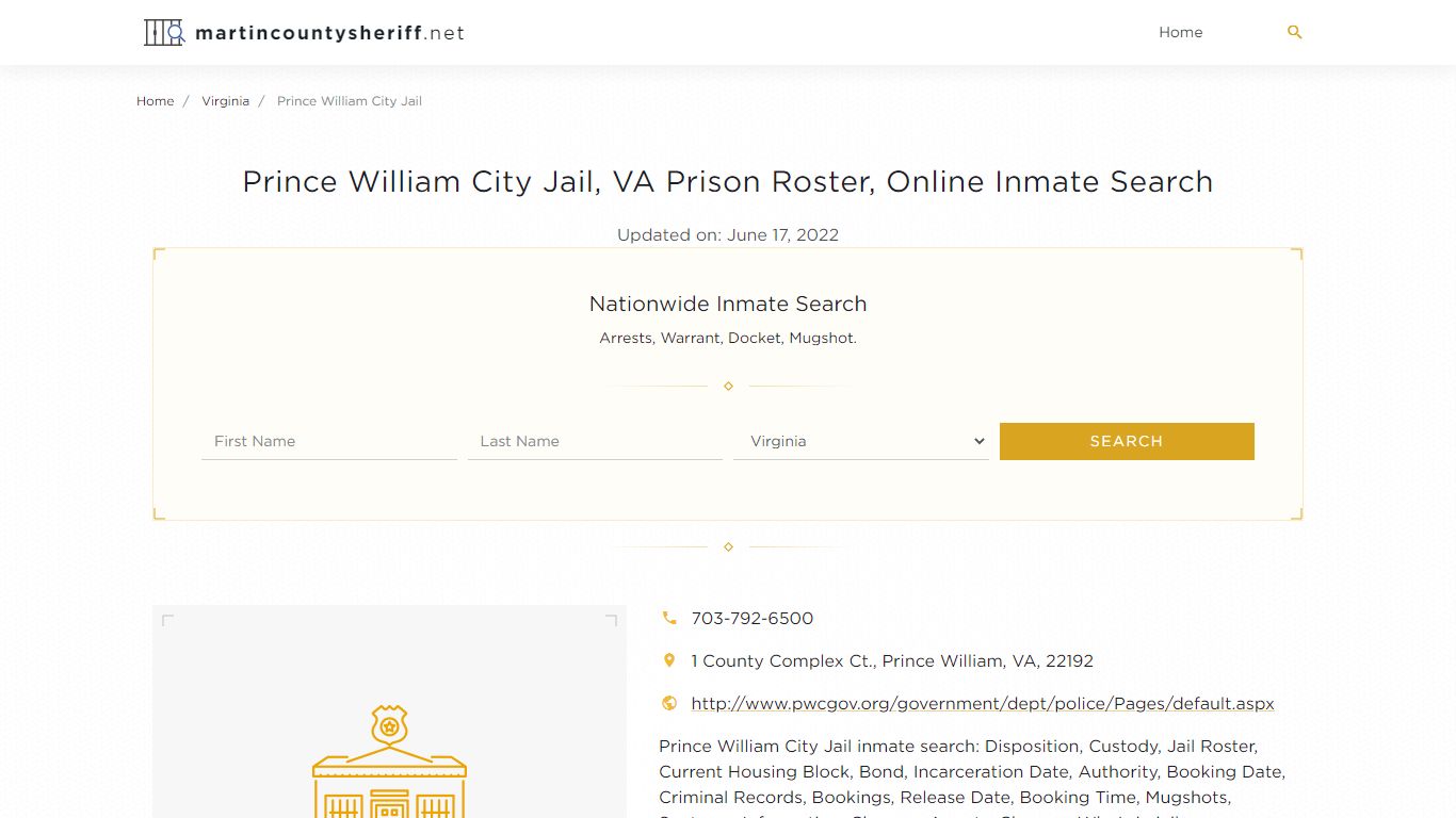 Prince William City Jail, VA Prison Roster, Online Inmate Search